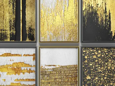 Collection of paintings with gold for walls 6 3D model