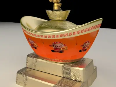 Chinese Gold Ingot  3D model 17