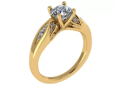 Round solitaire ring diamond on shank  3D print model