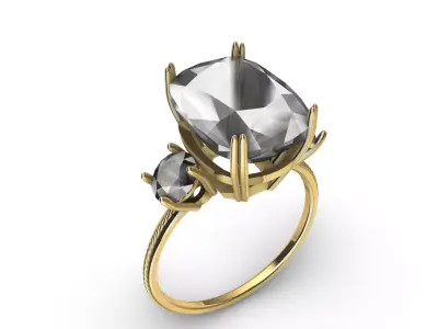 Cushion Cut Tri stone Engagement Ring 3D print model