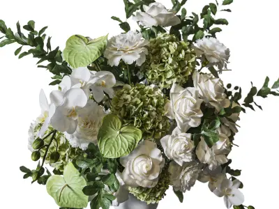 Flower Set 079 big green white bouquet 3D model