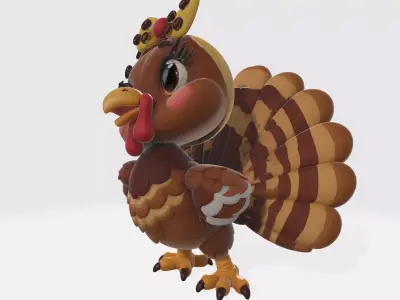 Cute 3D Turkey Model with Bow Adorable Thanksgiving 3D print model