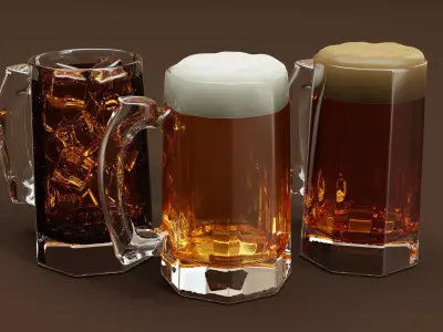 Drink Mug Set - Beer Ale and Coke 3D model