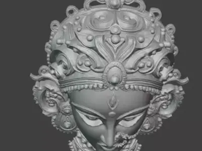 Durga Maa Face Sculpture 3D Model Highly Detailed Indian Goddess 3D print model