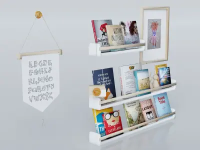 Decorative Set book shelf with books Low-poly 3D model