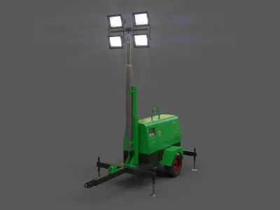 PBR Mobile Light Tower Generator B - Green  Low-poly 3D model