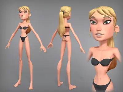 Cartoon female character Chloe base mesh Low-poly 3D model