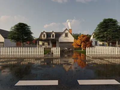 3D Villa 7 Model house with motorcycle parked in front 3D model