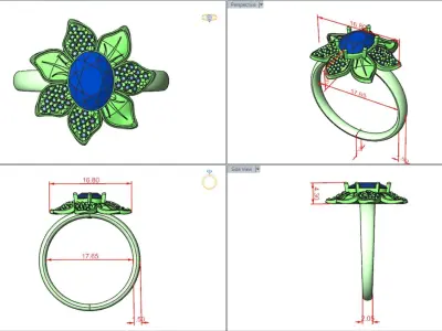 Flower ring 3D print model womens diamond ring 3D print model