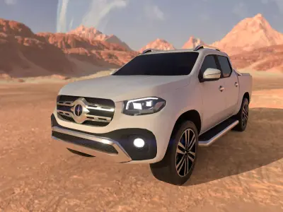 Pickup mercedes benz truck in desert Low-poly 3D model