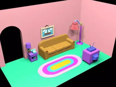 The Simpsons Cartoon Movie Opening Couch Scene Diorama set 3D print model