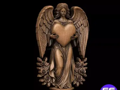 Angel with Heart Bas-Relief 3D print model