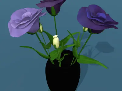 Flower of lisianthus multicolor low poly with vase Low-poly 3D model