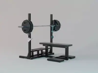 Flat Bench with Loaded Olympic Barbell - Gym Equipment 3D model