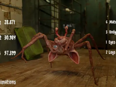 The Spider Cat game character for Horror games Low-poly 3D model