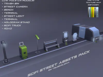 Low-poly sci-fi stylized asset pack  Low-poly 3D model