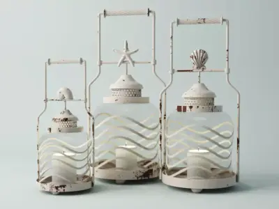 Frosted Globe Shell Lantern Set 3D model