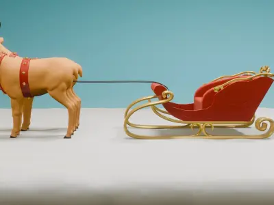 Santa Sleigh  vehicle with deers Low-poly 3D model