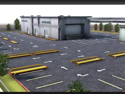 Logistics Warehouse Storage Building Units and Car Park  Low-poly 3D model