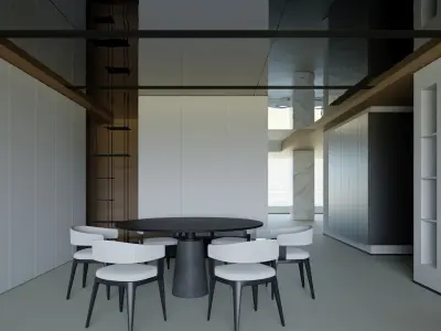 Modern Italian Minimalist Living and Dining Room Interior Scene 3D model