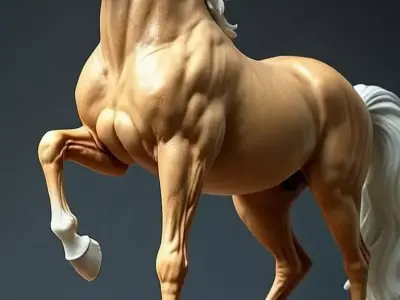 Luxury Golden Horse Sculpture 3D White Mane Dynamic Pose Low-poly 3D model