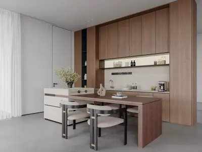 Modern medieval style living room and dining room interior 3D model