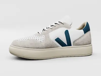 Casual Sneaker Leather Veja Style - White Blue Beige Low-poly 3D model