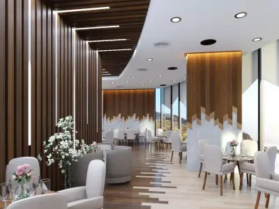 Restaurant interior Scene 3D model Low-poly 3D model