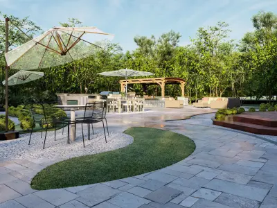 Luxury backyard design of modern house sketchup lumion model 3D model