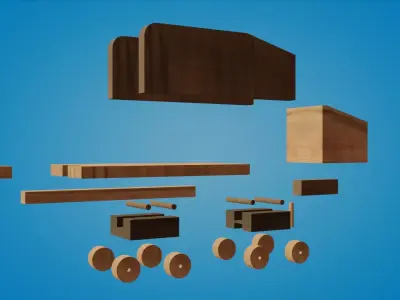 Handcrafted Wooden Locomotive Toy Train 3D model