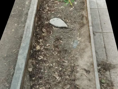 Green space next to the pedestrian and street Low-poly 3D model