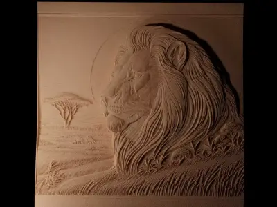 Lion On African Savannah CNC 3d Print High Relief Sand Casting 3D print model
