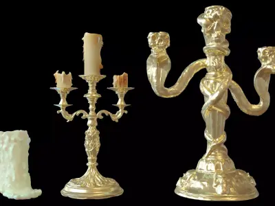 Ornate Gothic Candleholders and Melted Candle Props Pack Free 3D model