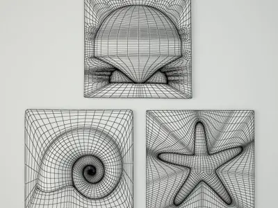 Nautilus Seashell and Starfish Plaques 3D model
