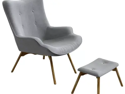Armchair with pouf  jysk EJERSLEV grey 3D model