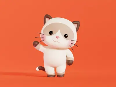 Cat Cartoon Character Rigged Animated Siamese Chibi Kawaii Low-poly 3D model