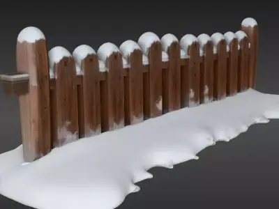 Snowy Wooden Fence 3D Model Winter Game Ready Christmas Low-poly 3D model