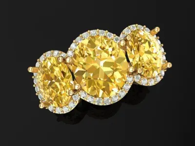 3d Golden Luxury Women Ring With Oval Diamond  3D print model