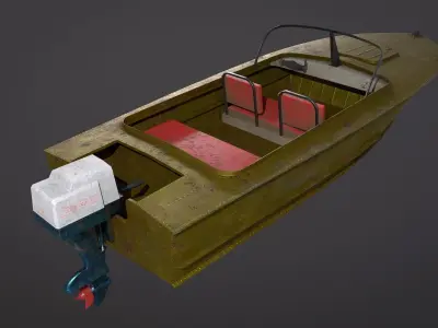 Motor Boat metal old rusty Low-poly 3D model