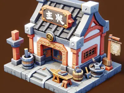 Stylized Medieval Blacksmith Shop 3D Model 3D print model