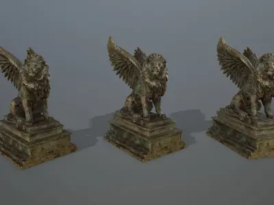 old gold lion statue Low-poly 3D model
