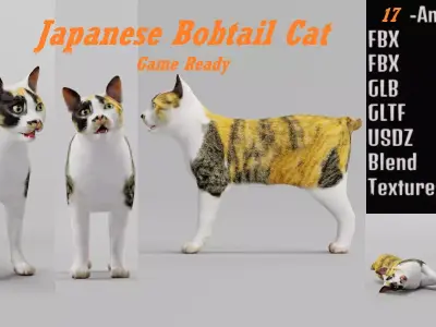 Japanese Bobtail Cat Low-poly 3D model