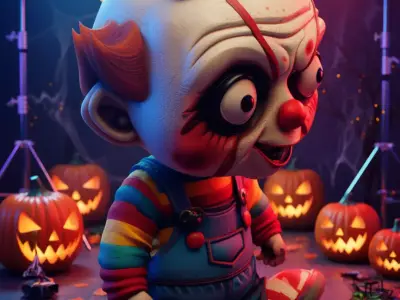 Cute Halloween Clown 3D Cartoon Character Horns Low-poly 3D model