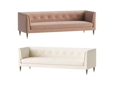 TUFTED CREAM WHITE VELVET SOFA 3D model