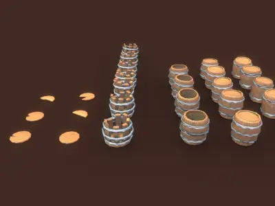 Stylized PBR Barrels Pack Low-poly 3D model