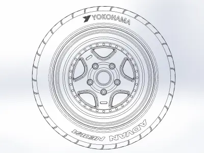 Wheel 16in for scale model tire with realistic tread pattern 3D print model
