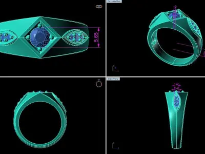 Art deco ring with diamonds 3D print model