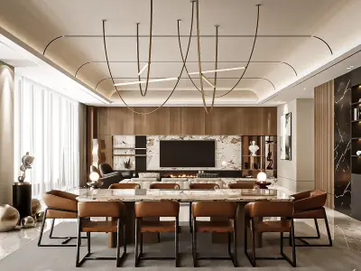 Living Room Dining Room Kitchen Modern Luxury Scene Interior 3D model