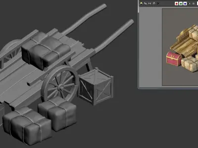 Gmax Ancient Transport Tool - Wooden Cart 3D model