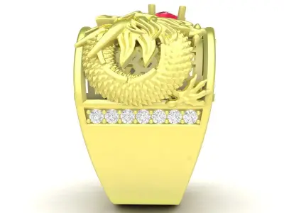 Luxury Chinese Dragon Men Ring with Gemstone  3745 3D print model